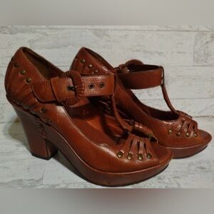 Frye Brown Leather Heeled Sandals (9.5)